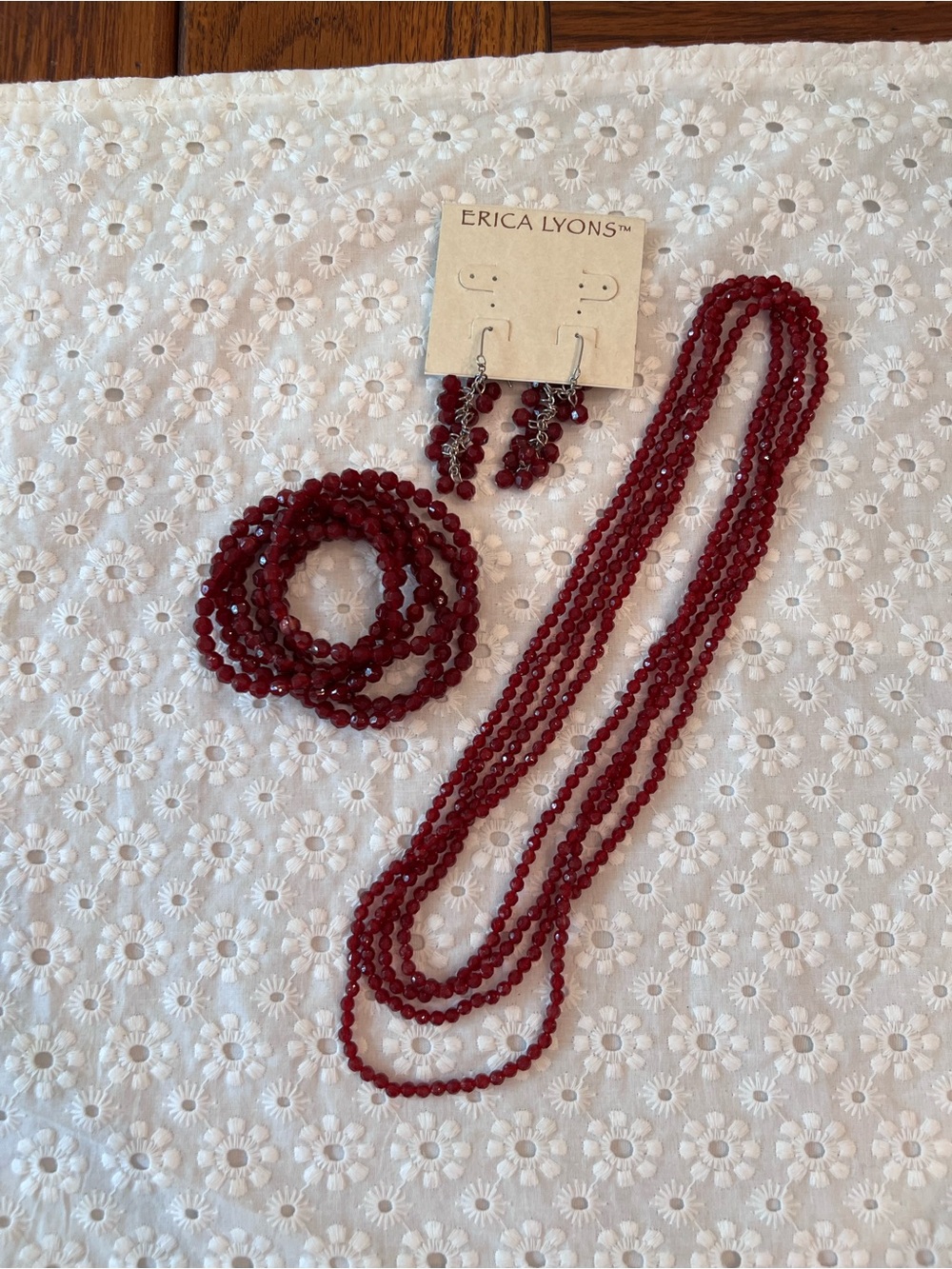 Erica Lyons Burgundy Multi-Strand Beaded Jewelry Set